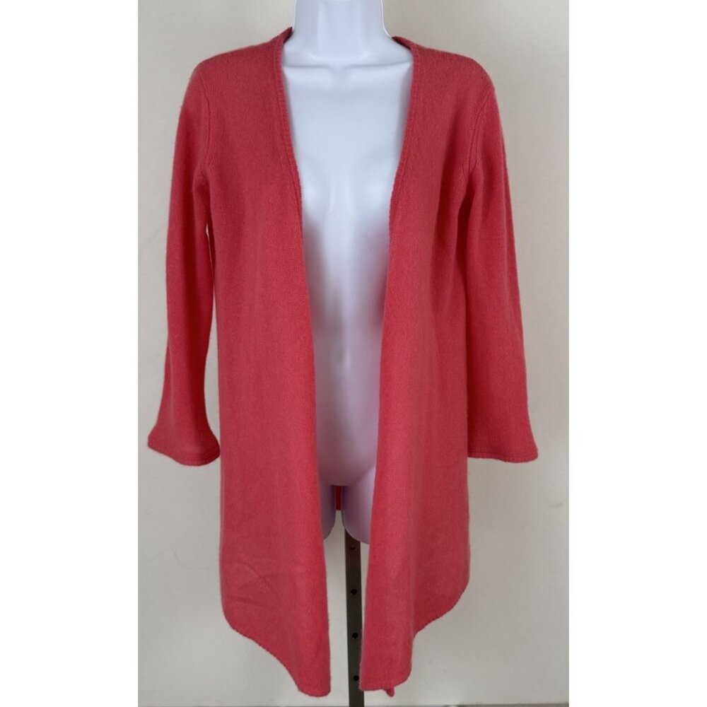 MINNIE ROSE Petal Pink Cashmere Open Front Longer Cardigan Sweater Sz S